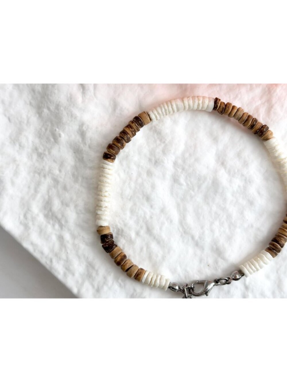 Wooden & White Stone Stacked Beaded Extendable Beach Inspired Vintage Bracelet - Picture 7 of 9